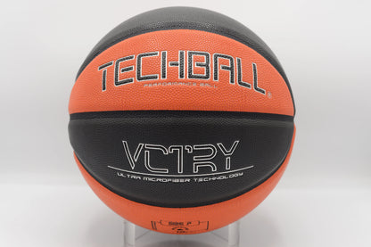 Ballon de Basket Techball VCTRY Ballhandling Performance Microfibre Orange Tiger et Noir Face