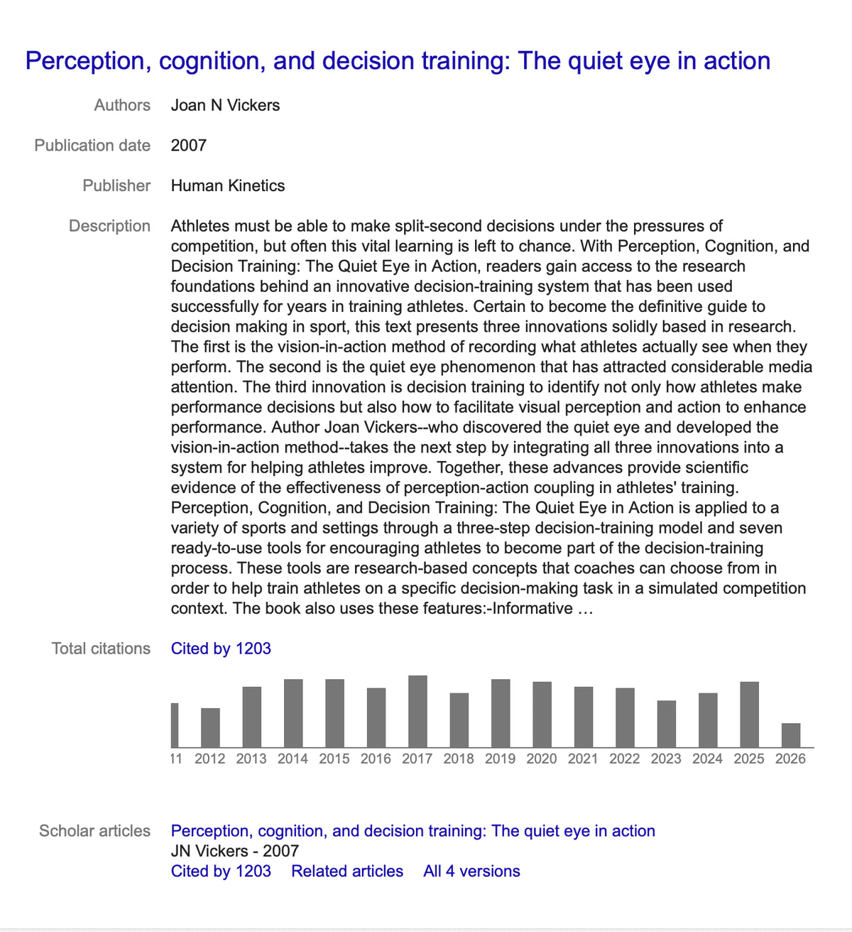 Le Quiet eye blog techball etude scientifiques Joan Vieckers